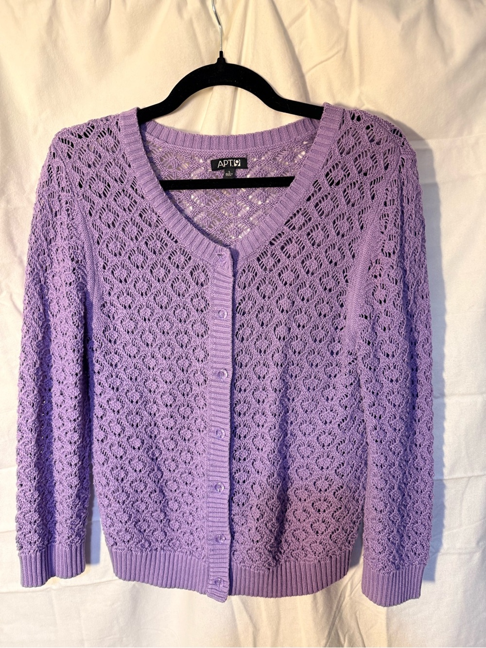 Apt. 9 Lilac Knit Cardigan crochet vintage style classic eclectic grandpa casual